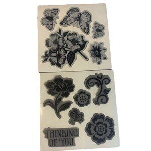 Rubber Stamp Unmounted Stamp Set Floral Butterfly Designs Crafting Fun